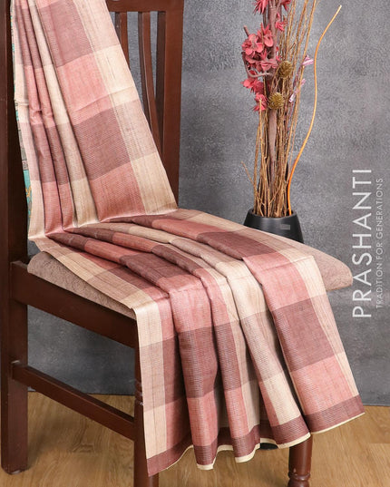 Chappa saree beige and brown with allover zari weave & prints and simple border - {{ collection.title }} by Prashanti Sarees