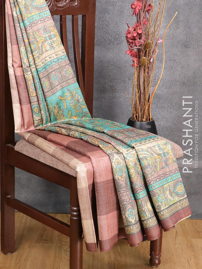 Chappa saree beige and brown with allover zari weave & prints and simple border - {{ collection.title }} by Prashanti Sarees