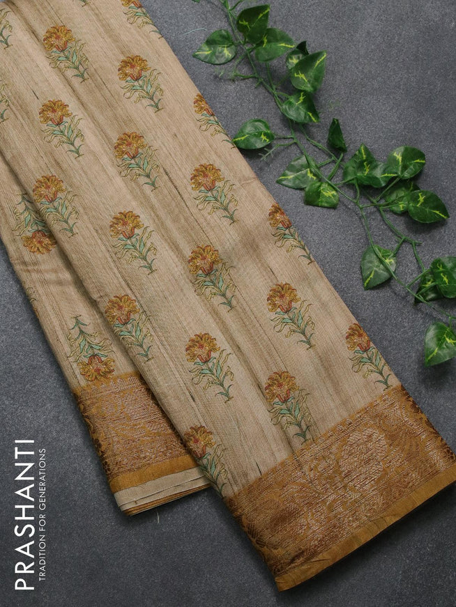 Chappa saree beige and dark mustard with floral butta prints and banarasi style border - {{ collection.title }} by Prashanti Sarees