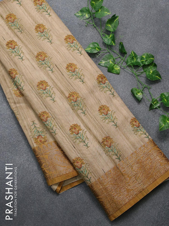 Chappa saree beige and dark mustard with floral butta prints and banarasi style border - {{ collection.title }} by Prashanti Sarees