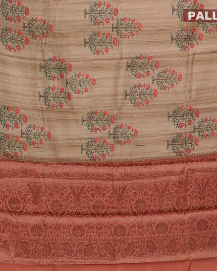 Chappa saree beige and dark peach with floral butta prints and banarasi style border - {{ collection.title }} by Prashanti Sarees