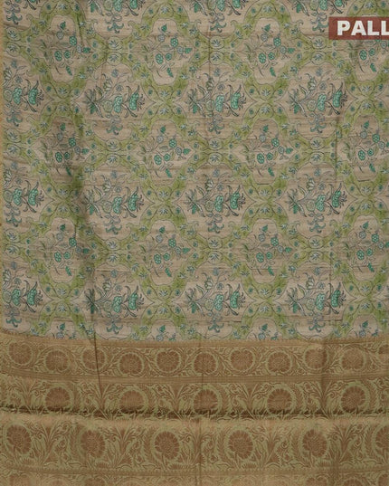 Chappa saree beige and green shade with allover floral prints and banarasi style border - {{ collection.title }} by Prashanti Sarees