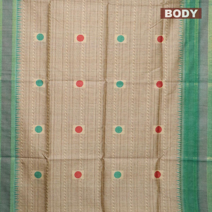 Chappa saree beige and green shade with allover prints and temple design simple zari border - {{ collection.title }} by Prashanti Sarees