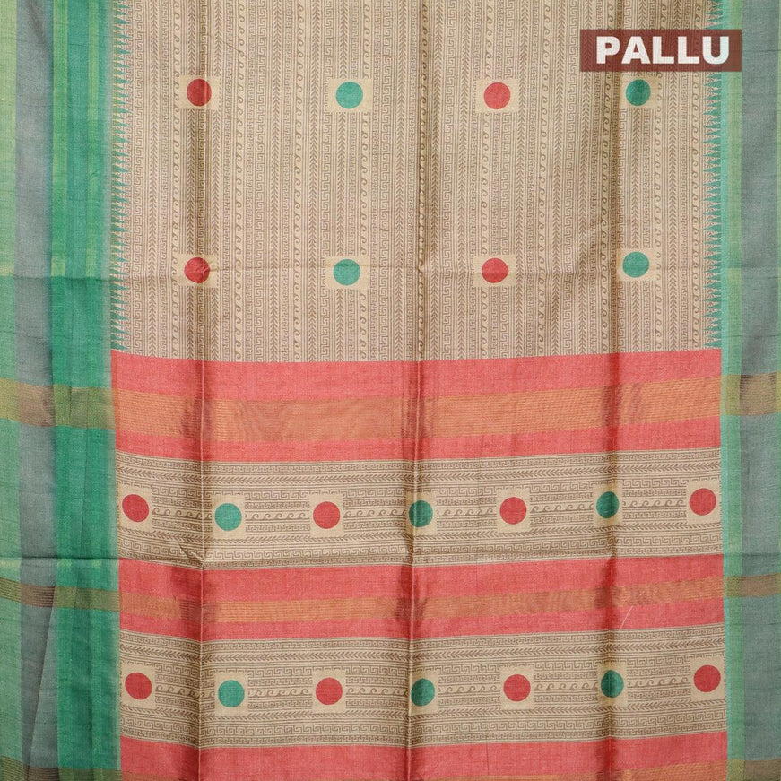 Chappa saree beige and green shade with allover prints and temple design simple zari border - {{ collection.title }} by Prashanti Sarees