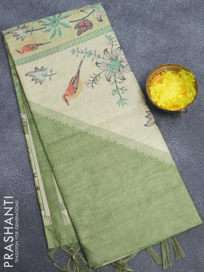 Chappa saree beige and green shade with allover zari weave & floral prints and simple border - {{ collection.title }} by Prashanti Sarees