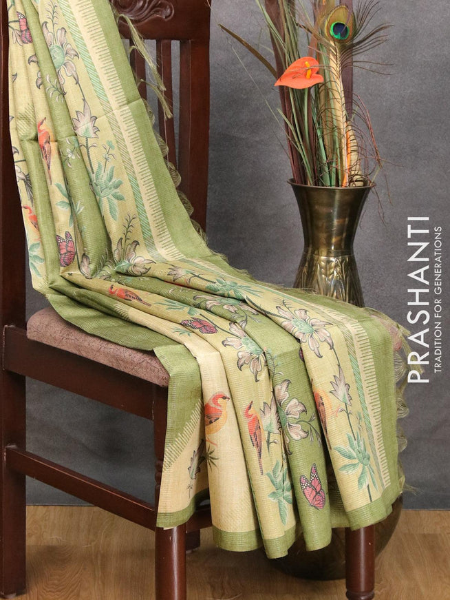 Chappa saree beige and green shade with allover zari weave & floral prints and simple border - {{ collection.title }} by Prashanti Sarees