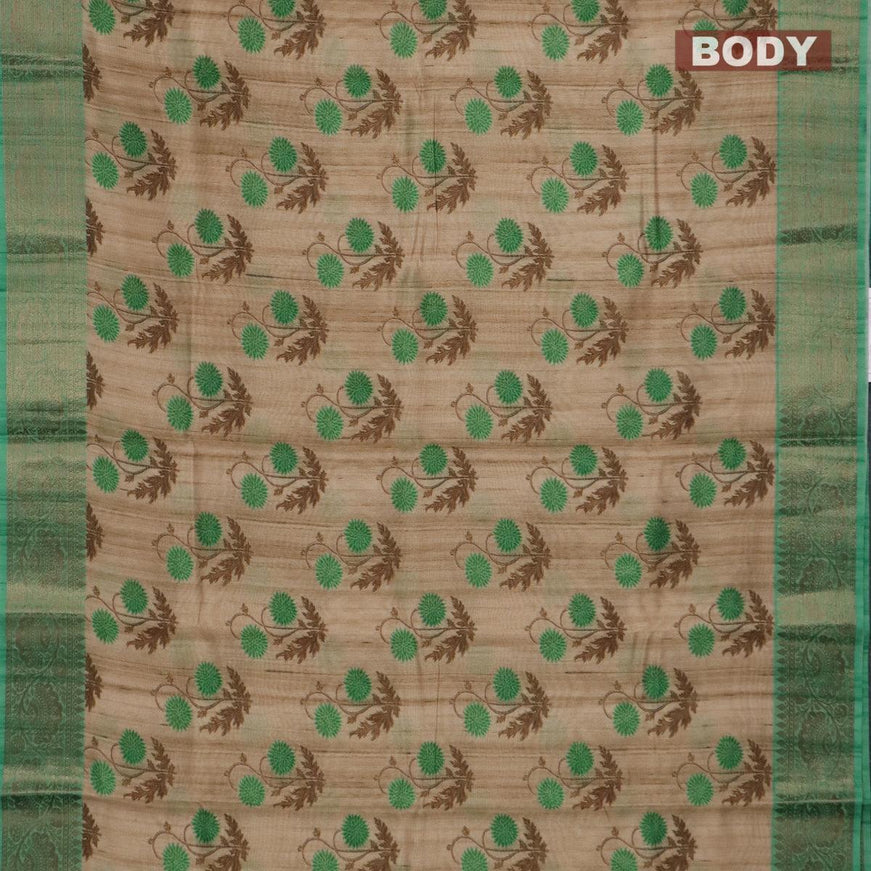 Chappa saree beige and green with allover floral prints and banarasi style border - {{ collection.title }} by Prashanti Sarees