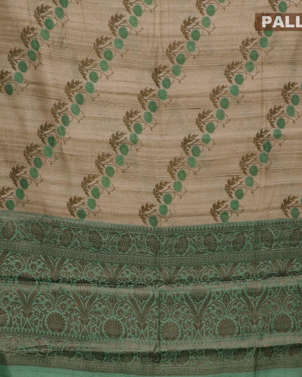 Chappa saree beige and green with allover floral prints and banarasi style border - {{ collection.title }} by Prashanti Sarees