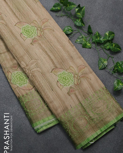 Chappa saree beige and green with floral butta prints and banarasi style border - {{ collection.title }} by Prashanti Sarees
