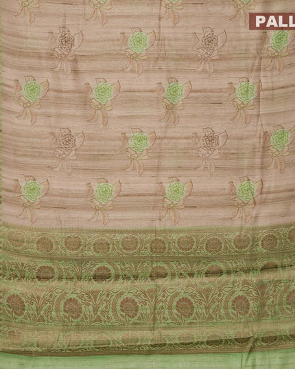 Chappa saree beige and green with floral butta prints and banarasi style border - {{ collection.title }} by Prashanti Sarees