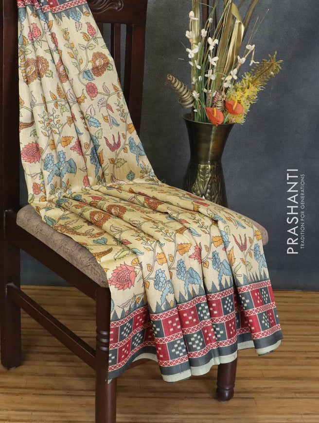 Chappa saree beige and grey with allover floral prints and printed border - {{ collection.title }} by Prashanti Sarees
