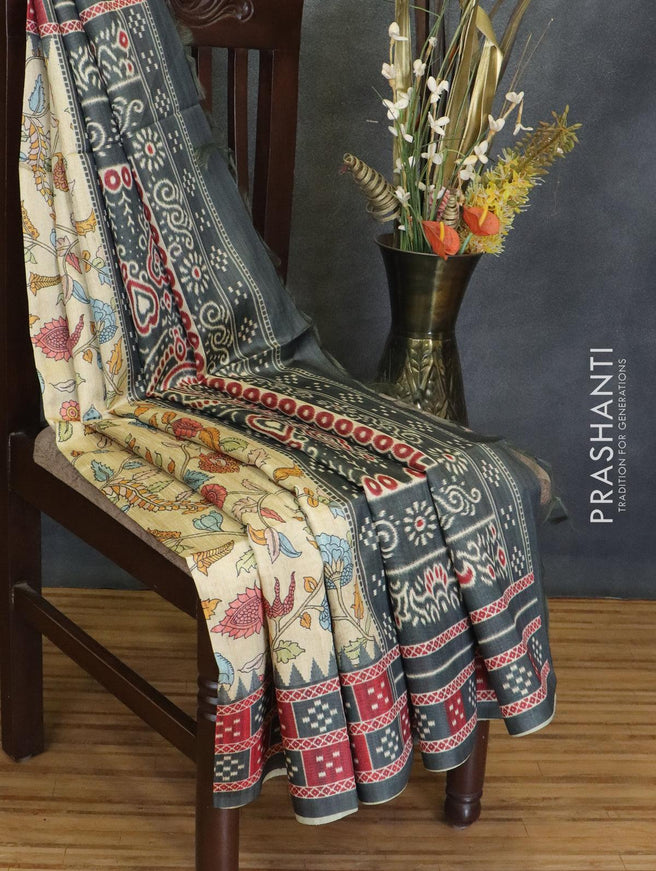 Chappa saree beige and grey with allover floral prints and printed border - {{ collection.title }} by Prashanti Sarees