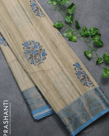 Chappa saree beige and light blue with floral butta prints and banarasi style border - {{ collection.title }} by Prashanti Sarees