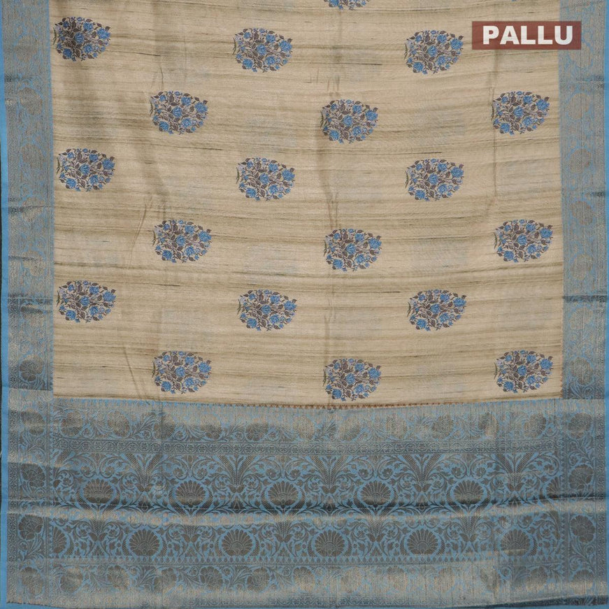 Chappa saree beige and light blue with floral butta prints and banarasi style border - {{ collection.title }} by Prashanti Sarees