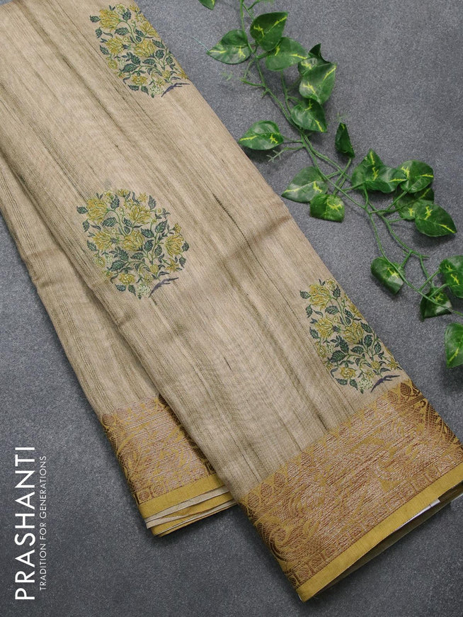 Chappa saree beige and light green with floral butta prints and banarasi style border - {{ collection.title }} by Prashanti Sarees