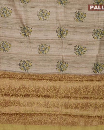 Chappa saree beige and light green with floral butta prints and banarasi style border - {{ collection.title }} by Prashanti Sarees
