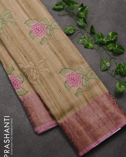 Chappa saree beige and mauve pink with floral butta prints and banarasi style border - {{ collection.title }} by Prashanti Sarees