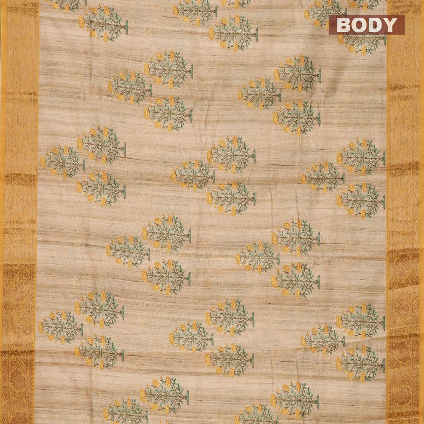 Chappa saree beige and mustard yellow with floral butta prints and banarasi style border - {{ collection.title }} by Prashanti Sarees