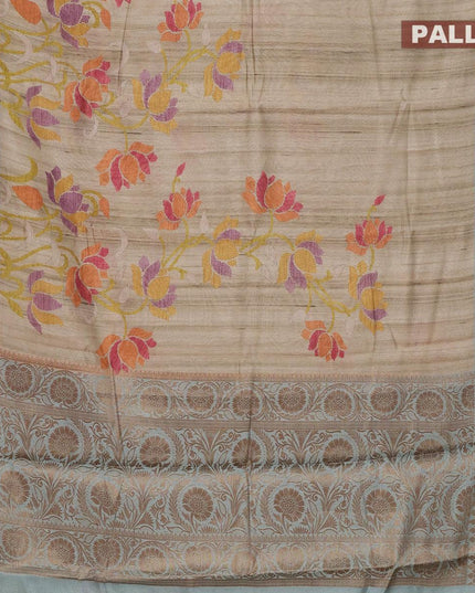 Chappa saree beige and pastel blue with allover floral prints and banarasi style border - {{ collection.title }} by Prashanti Sarees