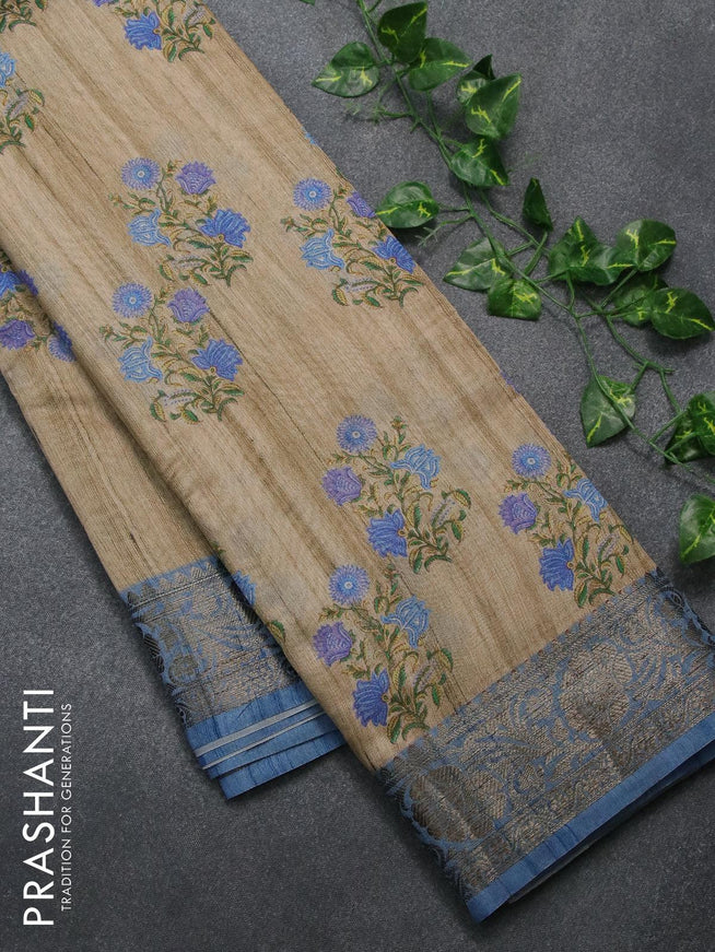 Chappa saree beige and pastel blue with floral butta prints and banarasi style border - {{ collection.title }} by Prashanti Sarees