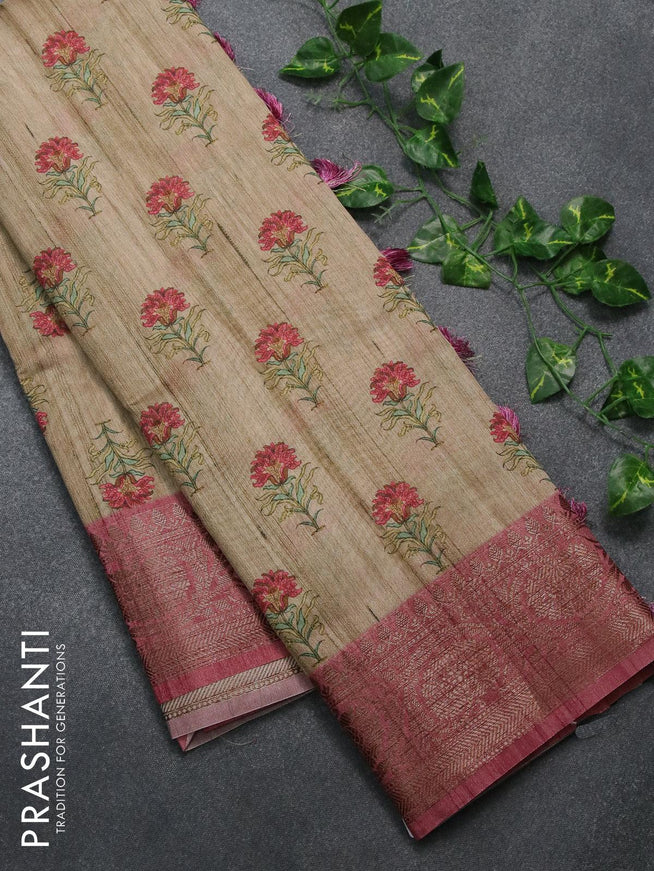 Chappa saree beige and pastel pink with floral butta prints and banarasi style border - {{ collection.title }} by Prashanti Sarees