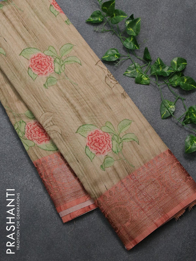 Chappa saree beige and peach orange with floral butta prints and banarasi style border - {{ collection.title }} by Prashanti Sarees