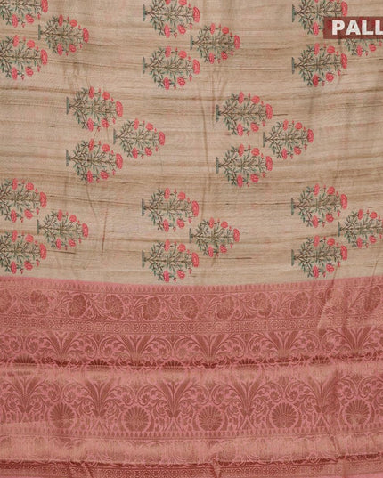 Chappa saree beige and peach pink shade with floral butta prints and banarasi style border - {{ collection.title }} by Prashanti Sarees