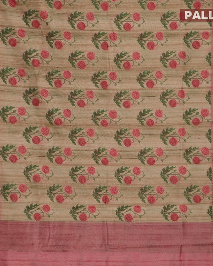 Chappa saree beige and pink shade with allover floral prints and banarasi style border - {{ collection.title }} by Prashanti Sarees