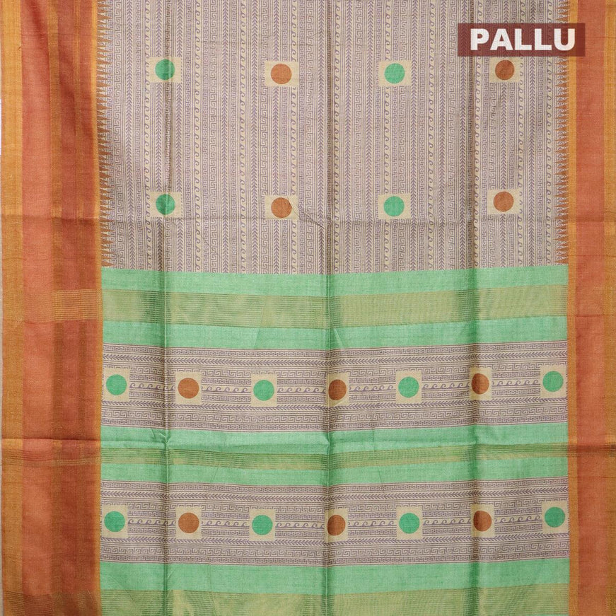 Chappa saree beige and rust shade with allover prints and temple design simple zari border - {{ collection.title }} by Prashanti Sarees