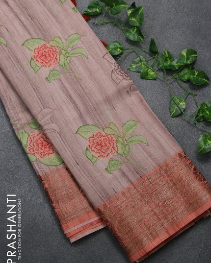 Chappa saree beige and rust shade with floral butta prints and banarasi style border - {{ collection.title }} by Prashanti Sarees