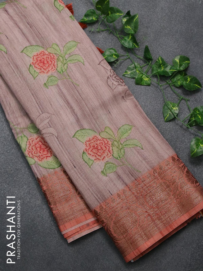 Chappa saree beige and rust shade with floral butta prints and banarasi style border - {{ collection.title }} by Prashanti Sarees