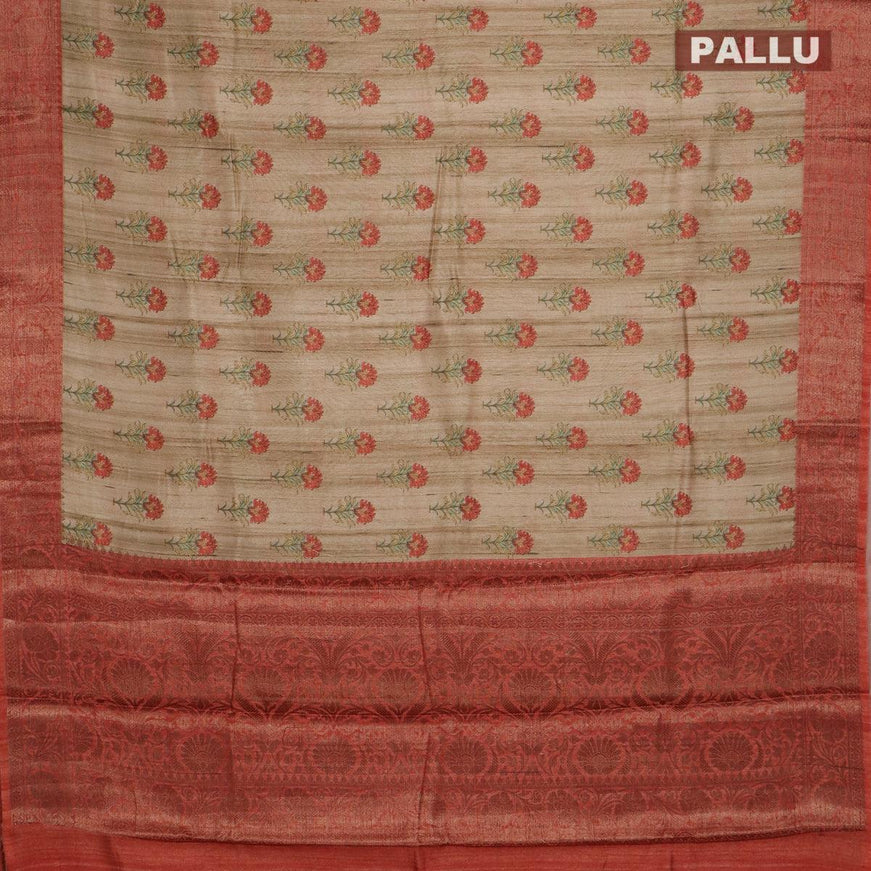 Chappa saree beige and rustic orange with floral butta prints and banarasi style border - {{ collection.title }} by Prashanti Sarees
