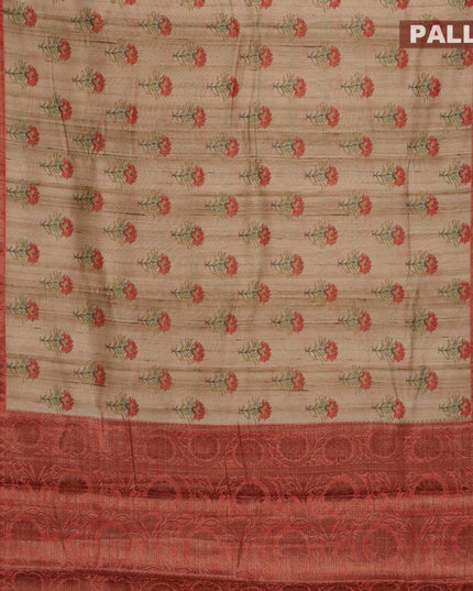Chappa saree beige and rustic orange with floral butta prints and banarasi style border - {{ collection.title }} by Prashanti Sarees