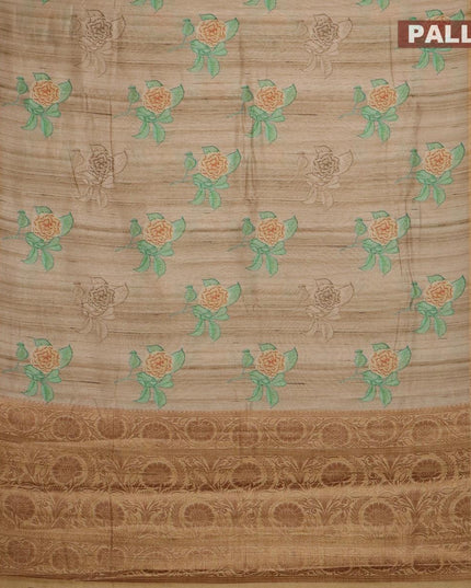 Chappa saree beige and sandal with floral butta prints and banarasi style border - {{ collection.title }} by Prashanti Sarees