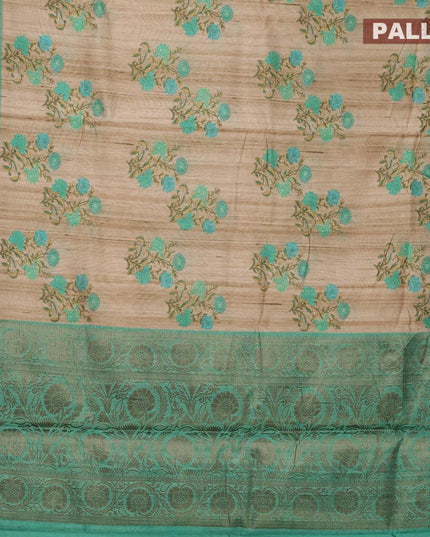 Chappa saree beige and teal green with floral butta prints and banarasi style border - {{ collection.title }} by Prashanti Sarees