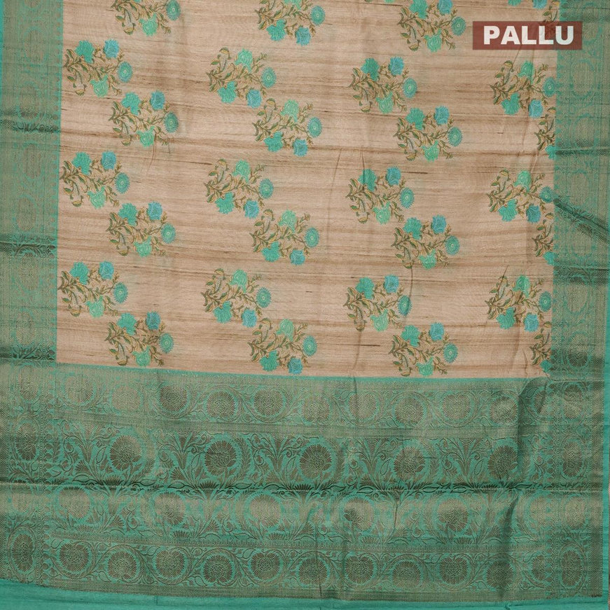 Chappa saree beige and teal green with floral butta prints and banarasi style border - {{ collection.title }} by Prashanti Sarees