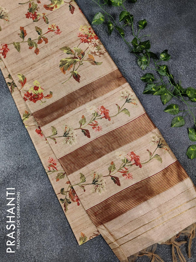 Chappa saree beige with allover floral prints and zari woven border - {{ collection.title }} by Prashanti Sarees