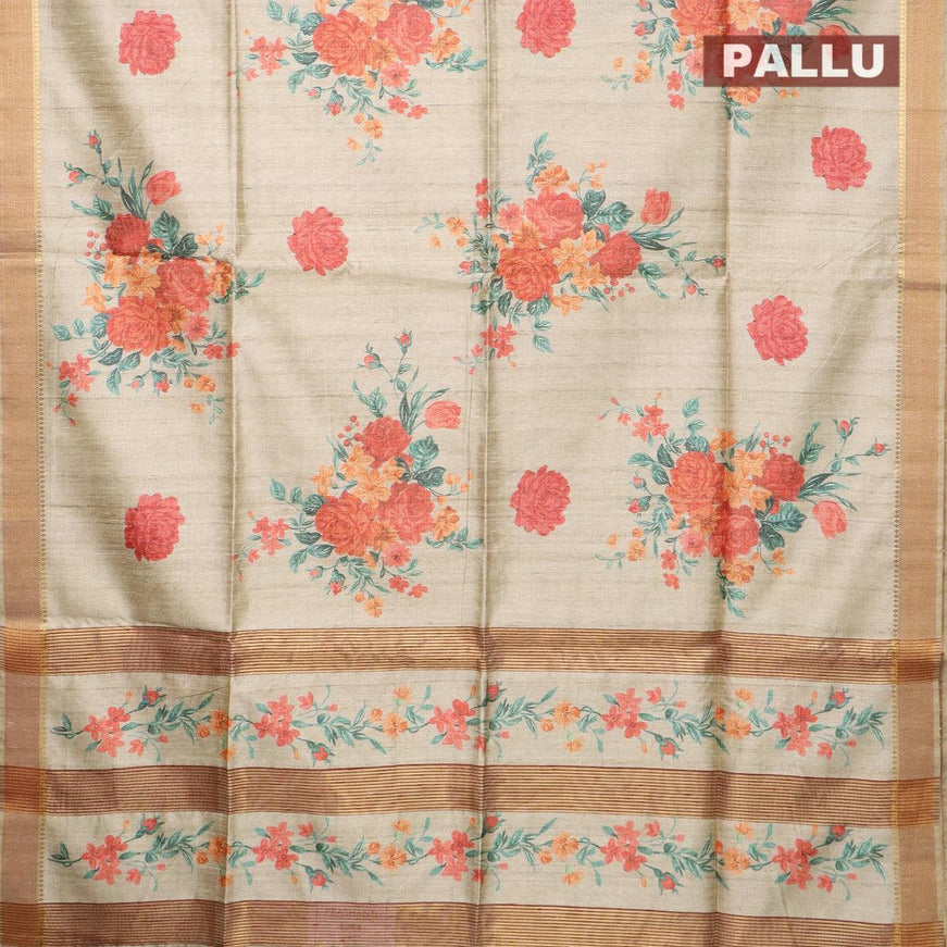 Chappa saree beige with allover floral prints and zari woven border - {{ collection.title }} by Prashanti Sarees