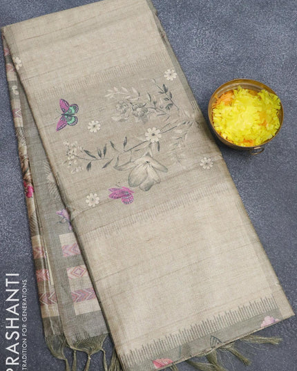 Chappa saree beige with allover zari weave & prints and simple border - {{ collection.title }} by Prashanti Sarees