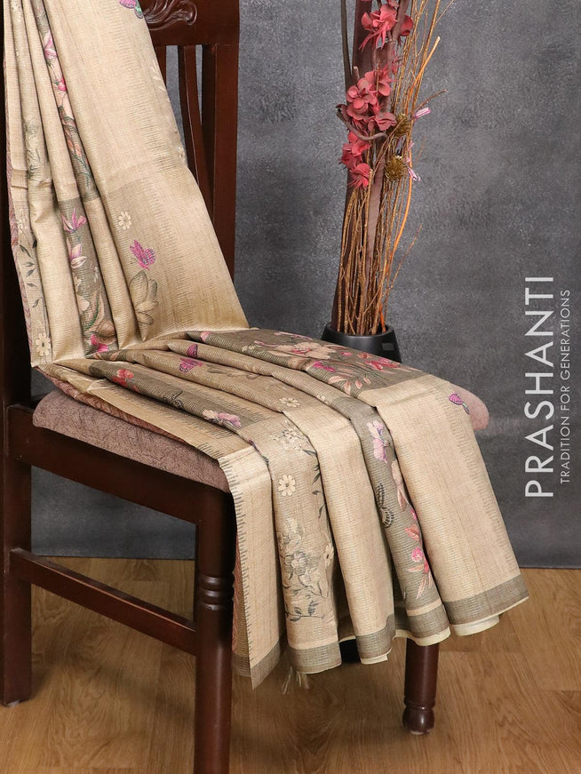 Chappa saree beige with allover zari weave & prints and simple border - {{ collection.title }} by Prashanti Sarees