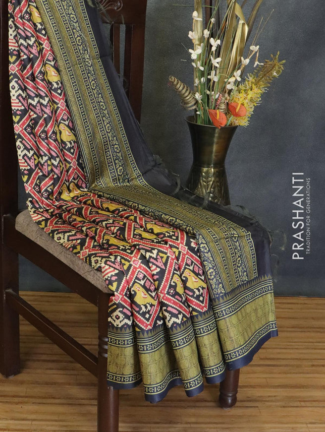 Chappa saree black and navy blue with allover ikat prints and printed border - {{ collection.title }} by Prashanti Sarees