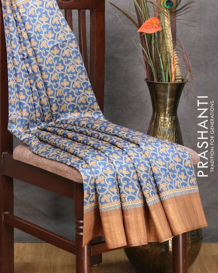 Chappa saree blue and brown shade with allover floral prints and zari woven border - {{ collection.title }} by Prashanti Sarees