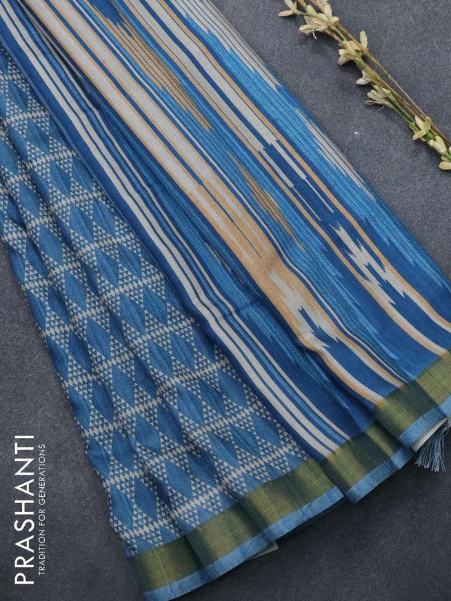 Chappa saree blue with allover geometric prints and zari woven border - {{ collection.title }} by Prashanti Sarees