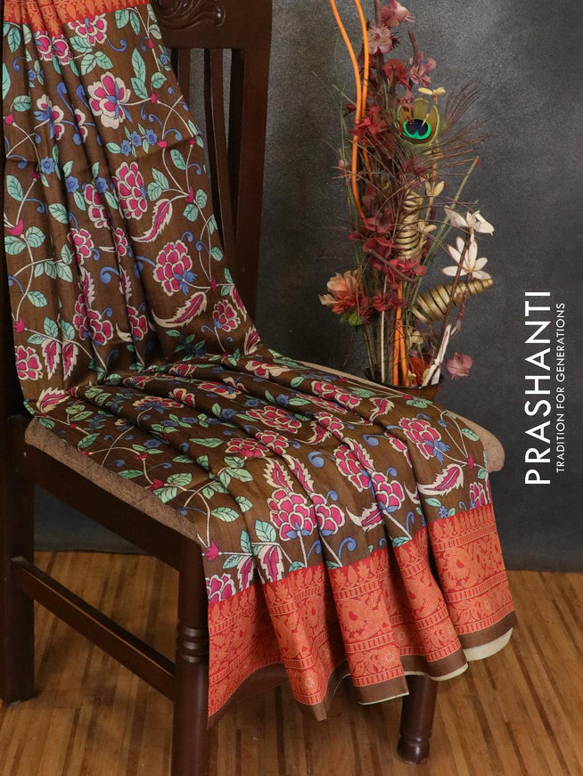 Chappa saree brown and red with allover floral prints and printed border - {{ collection.title }} by Prashanti Sarees