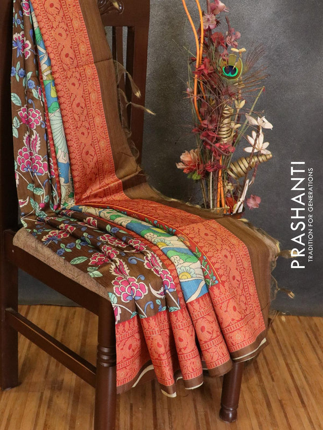 Chappa saree brown and red with allover floral prints and printed border - {{ collection.title }} by Prashanti Sarees