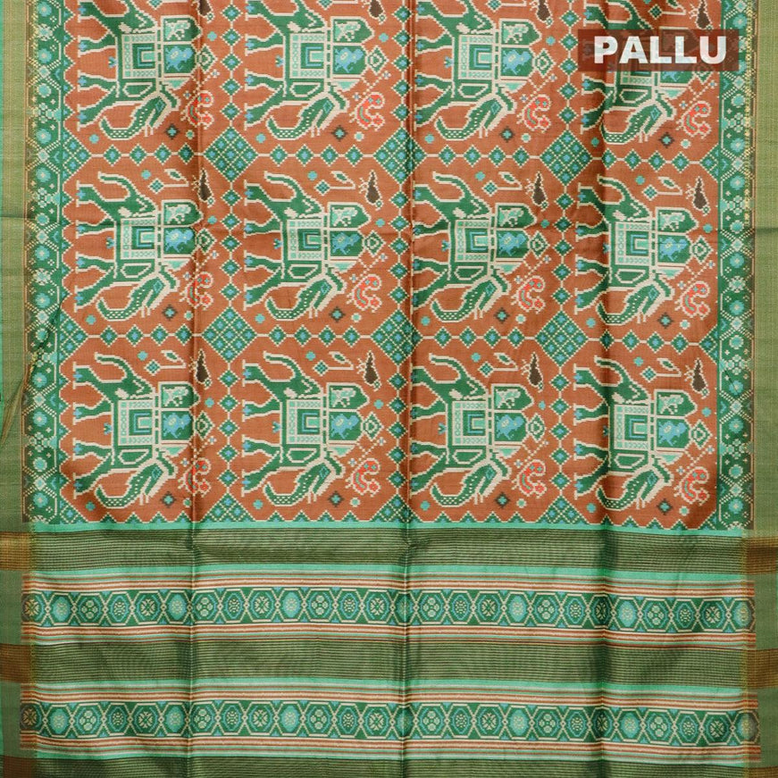 Chappa saree brown and teal green with allover ikat prints and zari woven border - {{ collection.title }} by Prashanti Sarees