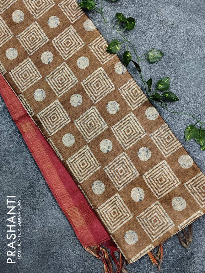 Chappa saree brown shade and maroon shade with allover geometric prints and temple design simple zari border - {{ collection.title }} by Prashanti Sarees