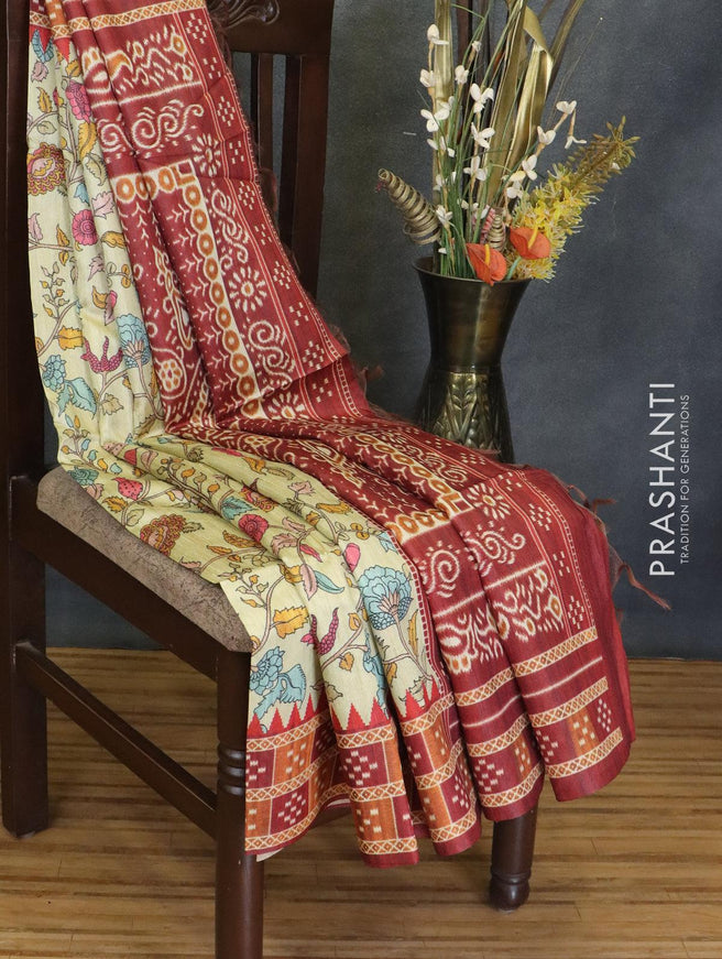Chappa saree cream and maroon with allover floral prints and printed border - {{ collection.title }} by Prashanti Sarees