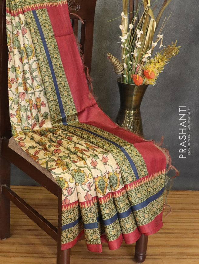 Chappa saree cream and maroon with allover floral prints and printed border - {{ collection.title }} by Prashanti Sarees