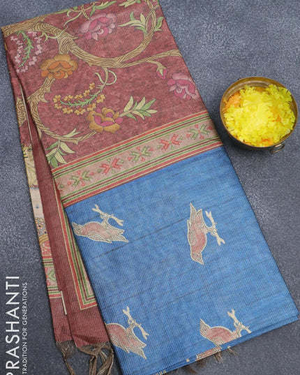 Chappa saree cs blue and maroon shade with allover zari weaves & butta prints and simple border - {{ collection.title }} by Prashanti Sarees